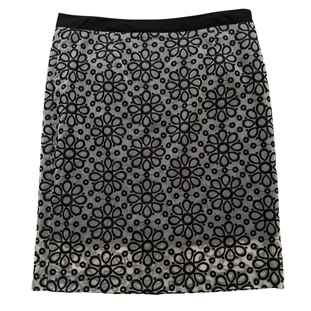 Halogen Sheer White with Black Embroidery Pencil Skirt 12